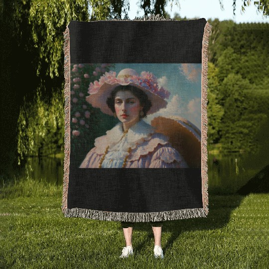 sad woman Woven Blankets