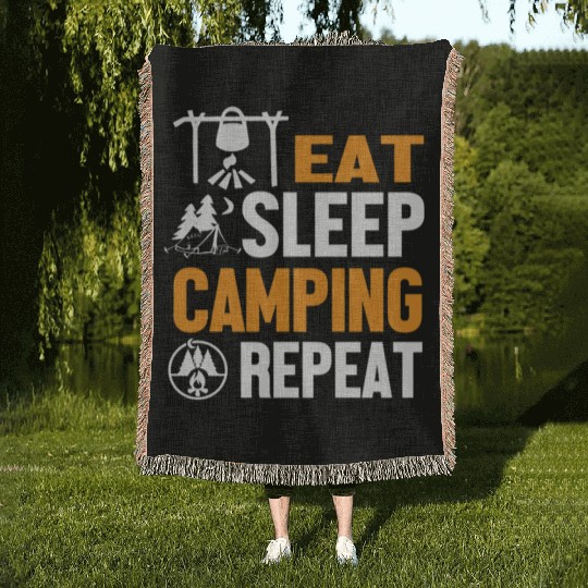 Eat Sleep Camping Weekend Repeat Woven Blankets