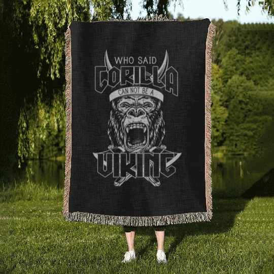 Viking Gorilla Warrior Axe Norse Mythology Woven Blankets