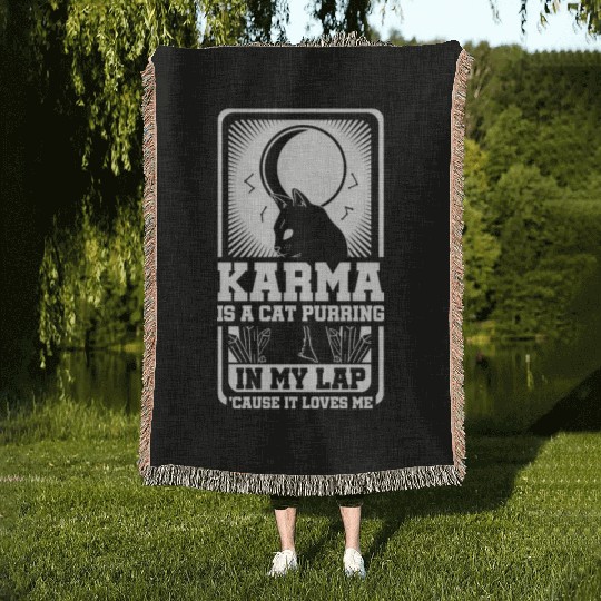 Karma is a Cat Purring in My Lap Moon Tarot Card Woven Blankets