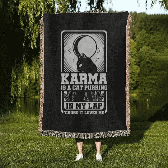 Karma is a Cat Purring in My Lap Moon Tarot Card Woven Blankets