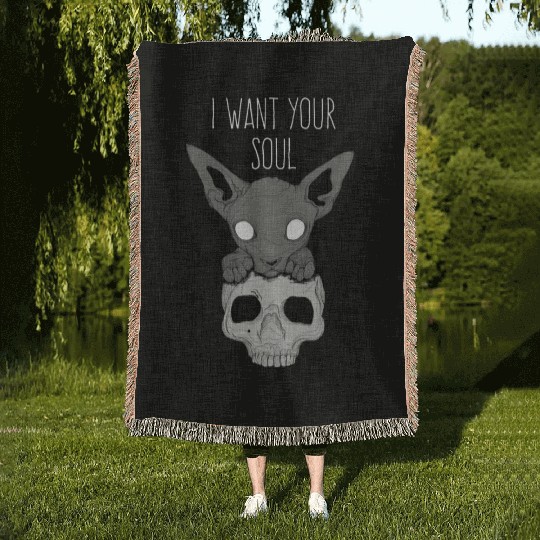 Death Cat Skull Woven Blankets
