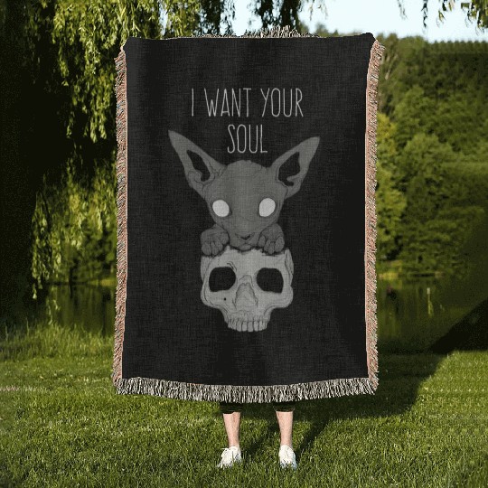 Death Cat Skull Woven Blankets