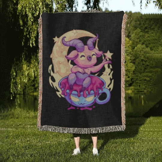 Pastel Goth Kawaii Baphomet Tea Woven Blankets