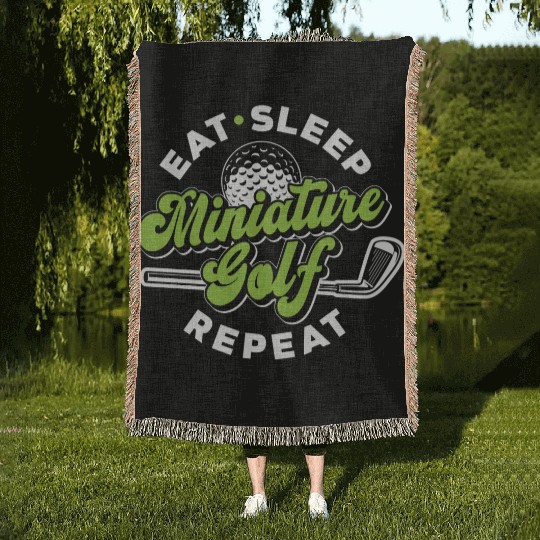 Eat Sleep Miniature Golf Repeat Miniature Golfing Woven Blankets