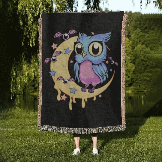 Pastel Goth Owl Woven Blankets