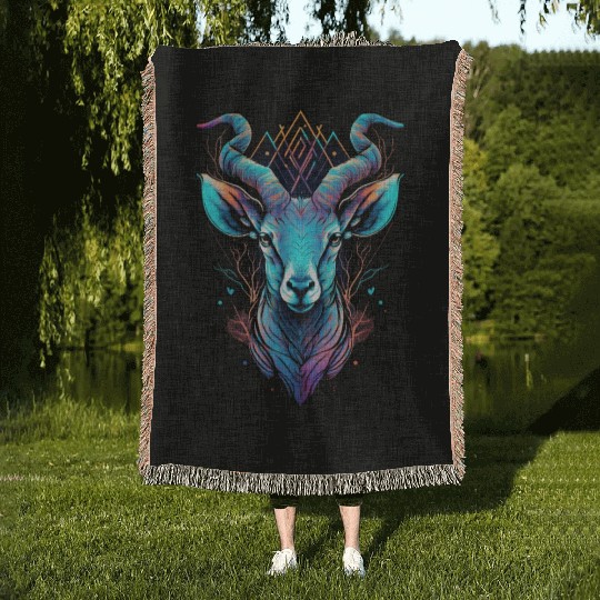 Gazelle capricorn goat mountains vacation hipster Woven Blankets