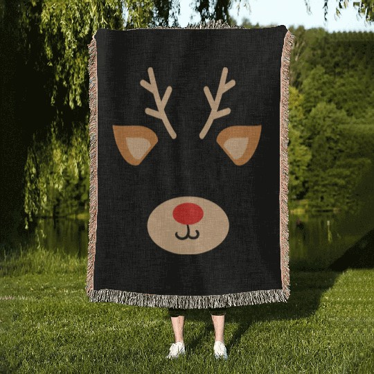 Rudolph Red Nosed Reindeer Antlers Deer Christmas Woven Blankets