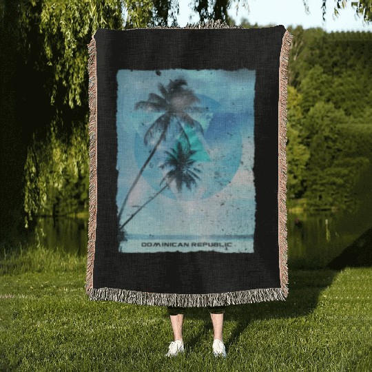 Artistic Dominican Republic Palm Tree Vacation Woven Blankets