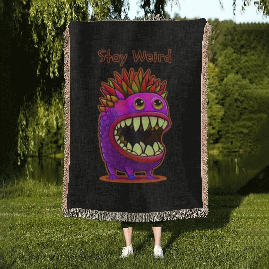 Stay Weird Monster Doodle Violet Woven Blankets