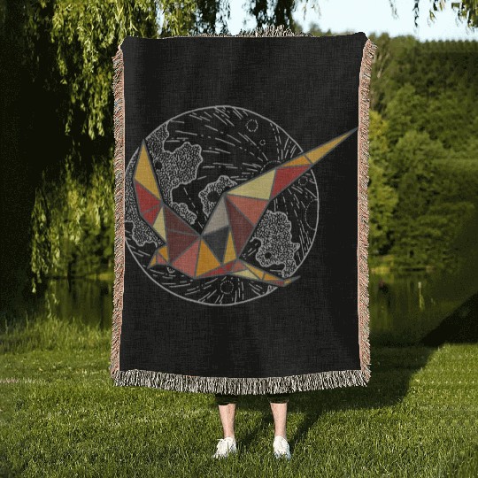 geometric bird Woven Blankets