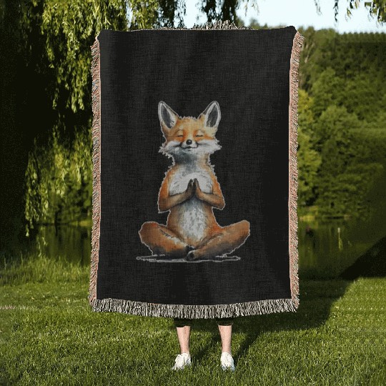 Fox Power Yoga Teacher Animal Humor Namaste Karma Woven Blankets