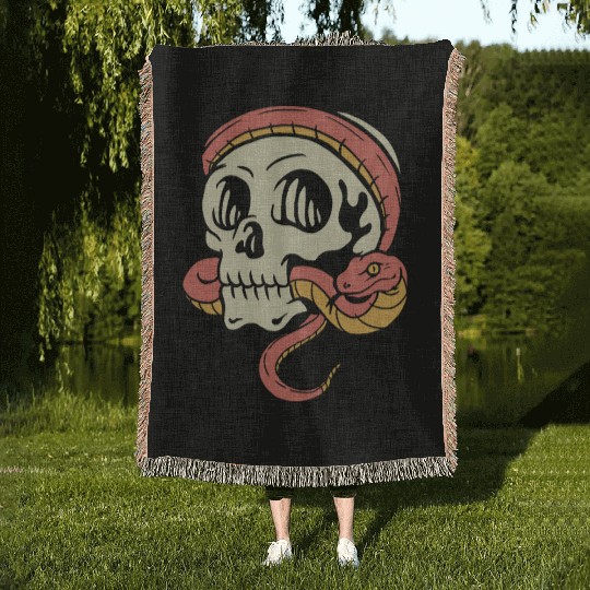 Skull Biting Snake Woven Blankets