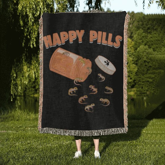 Happy Pills Leopard Gecko Funny Lizard Lovers Woven Blankets
