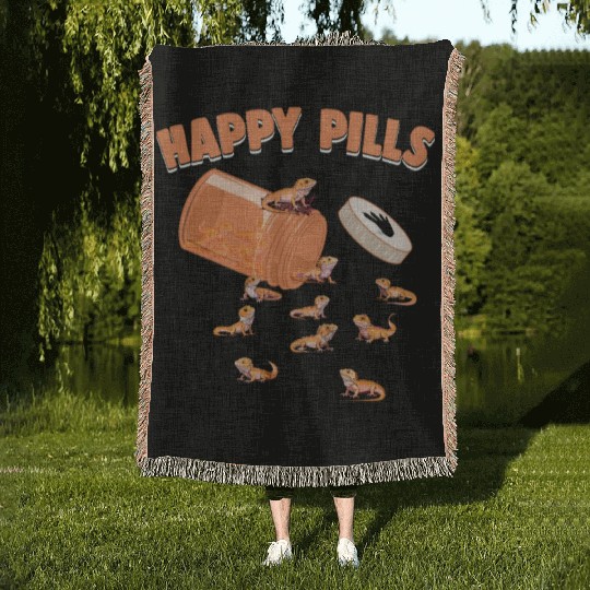 Happy Pills Bearded Dragon Funny Lizard Lovers Woven Blankets