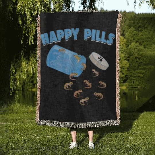 Happy Pills Lizards Funny Leopard Gecko Lovers Woven Blankets
