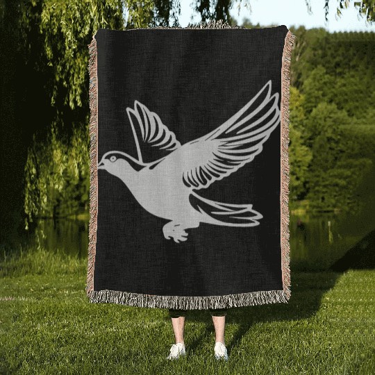 Pigeon In Flight With Wings Woven Blankets