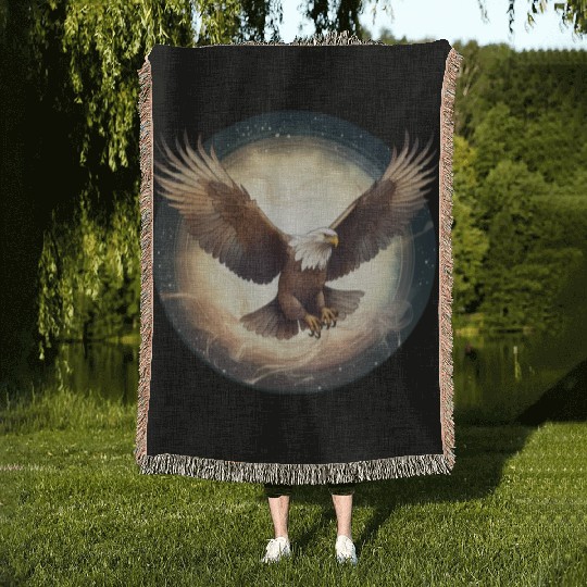 Flying Bald Eagle Woven Blankets