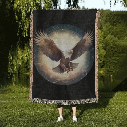 Flying Bald Eagle Woven Blankets