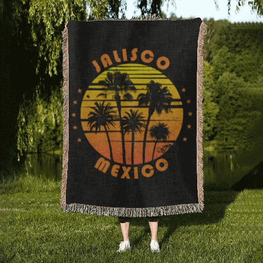 Retro Jalisco Mexico Souvenir Vintage Palm Tree Woven Blankets