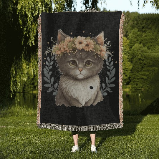 Cute Baby Cat Flower Crown Pet Kitten Floral Farm Woven Blankets