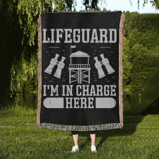 Lifeguard in charge here swimming pool guard Woven Blankets