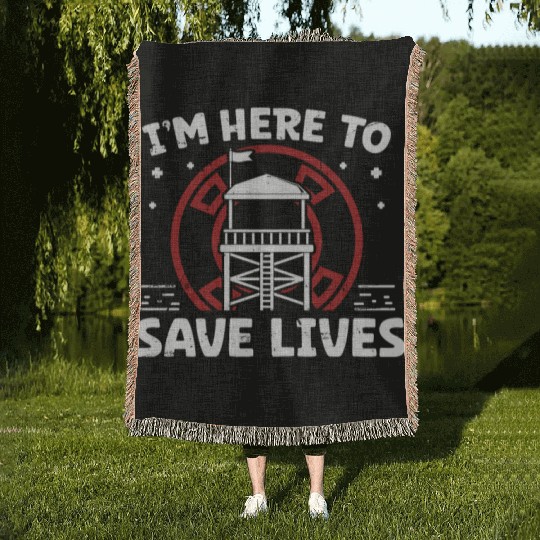 Lifeguard here to save lives swimming pool guard Woven Blankets