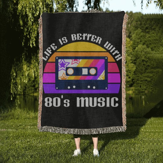 Life Is Better With 80s Music Eighties Vibe Retro Woven Blankets