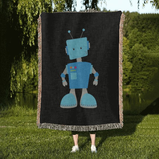 Cute Robot Funny Robot Silly Robot Blue Robot Woven Blankets
