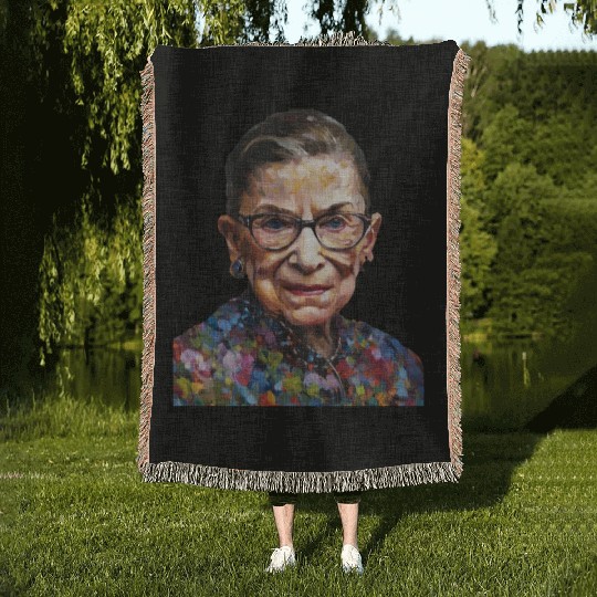 Ruth Bader Ginsburg portrait in a Monet style Woven Blankets