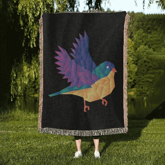 Polygon Shape Multi Colored Bird Pattern Nature Woven Blankets