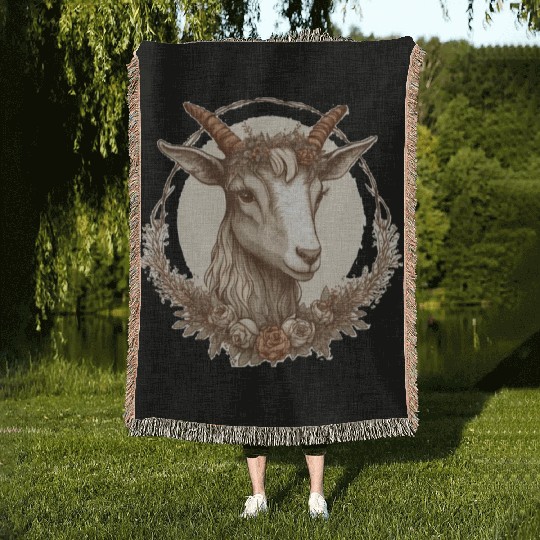 Flower Crown Goat Floral Farm Animal Pet Woven Blankets