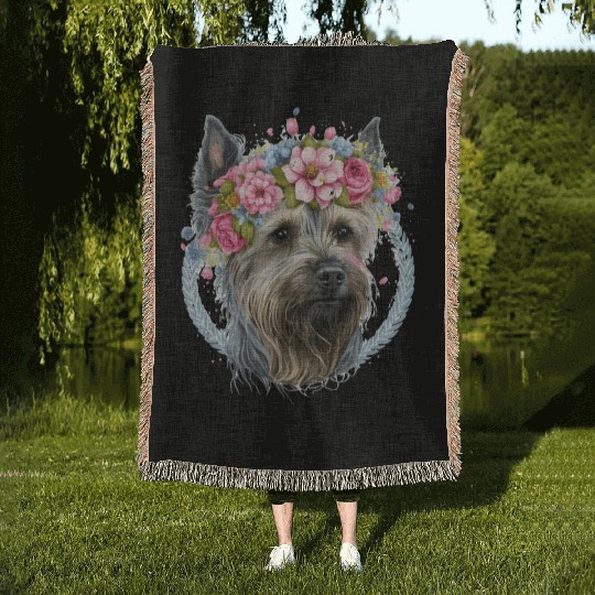 Cute Yorkshire Terrier Flower Crown Pet Dog Breed Woven Blankets