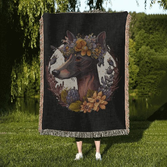 Cute Miniature Pinscher Flower Crown Pet Dog Breed Woven Blankets