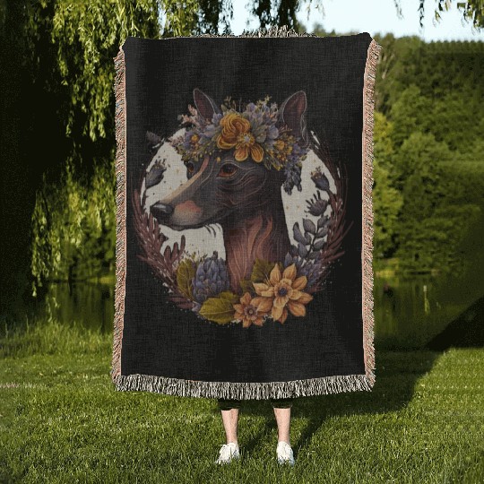 Cute Miniature Pinscher Flower Crown Pet Dog Breed Woven Blankets