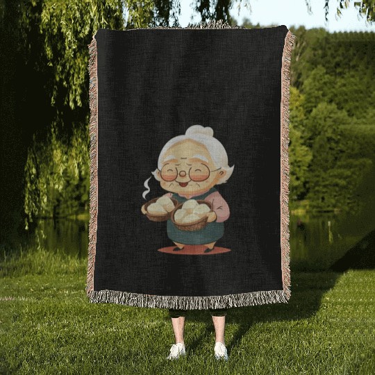 Asian Grandma Dumplings Woven Blankets