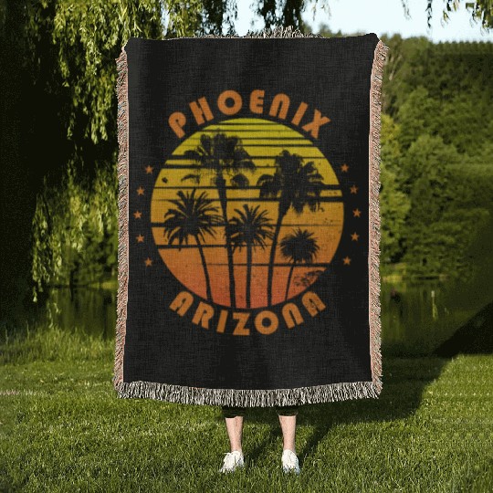 Retro Phoenix Arizonna Souvenir Vintage Palm Tree Woven Blankets