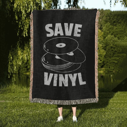 Save Vinyl Records Distressed Vintage Music Lovers Woven Blankets