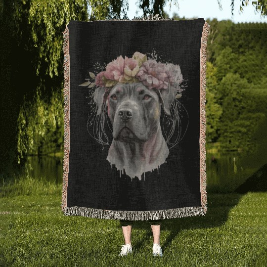 Cute Cane Corso Flower Crown Pet Dog Floral Puppy Woven Blankets