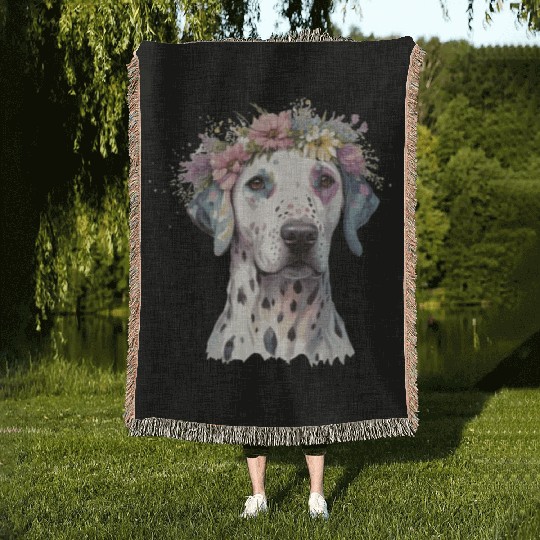 Cute Dalmatian Flower Crown Pet Dog Puppy Woven Blankets