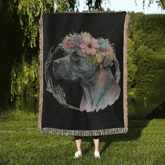 Cute Cane Corso Flower Crown Pet Dog Breed Puppy Woven Blankets