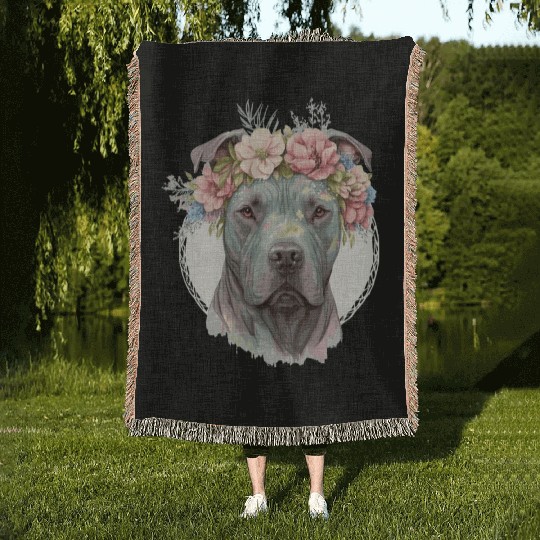 Cute Cane Corso Flower Crown Pet Dog Puppy Woven Blankets