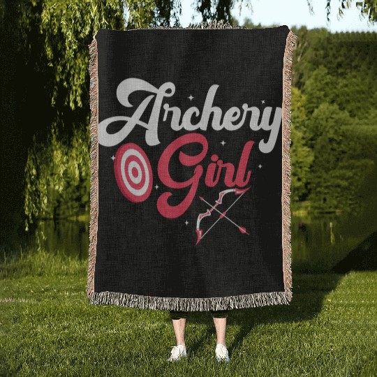 Archery Girl Archer Target Bow & Arrows Woven Blankets