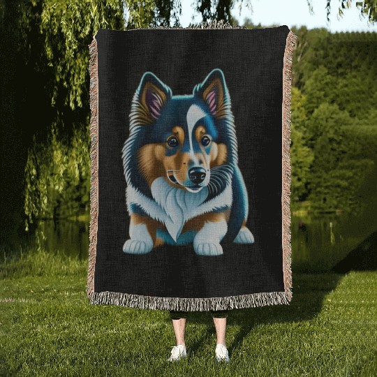 Shetland sheepdog puppy Woven Blankets
