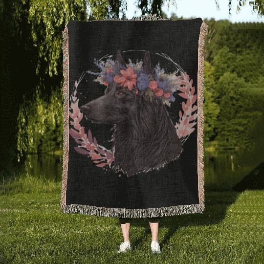 Cute Belgian Sheepdog Flower Crown Pet Dog Breed P Woven Blankets