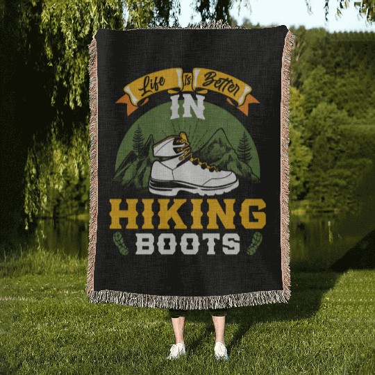 Life is better in Boots Hiking Mountain Fan Woven Blankets