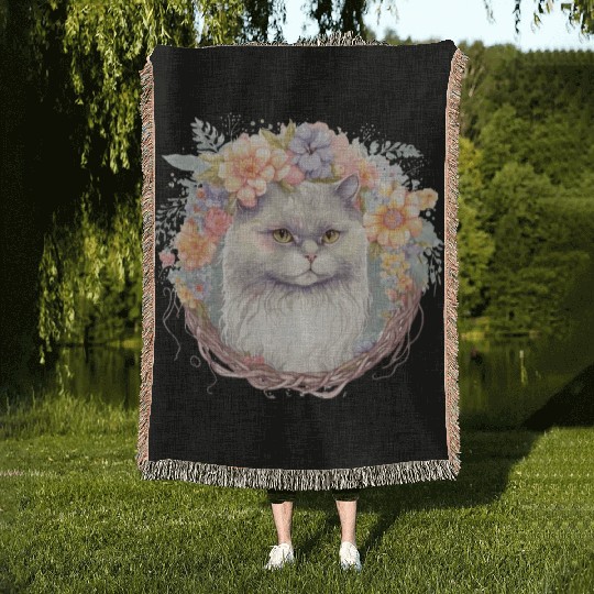 Cute Persian Cat Flower Crown Cats Pet Kitten Woven Blankets