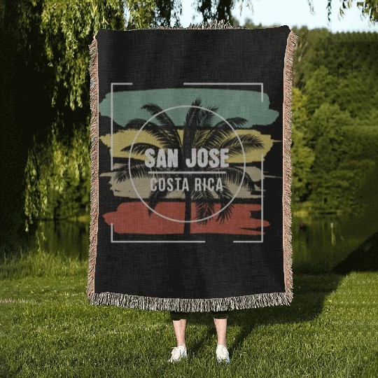 San Jose Costa Rica Artistic Palm Tree Retro Woven Blankets