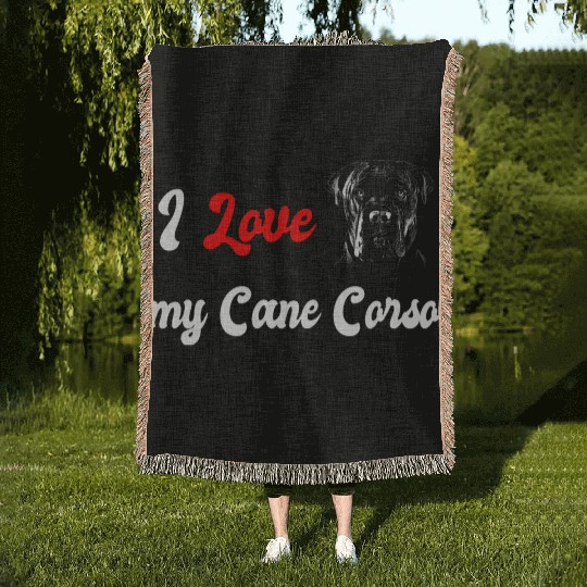 I love my Cane Corso dog Woven Blankets