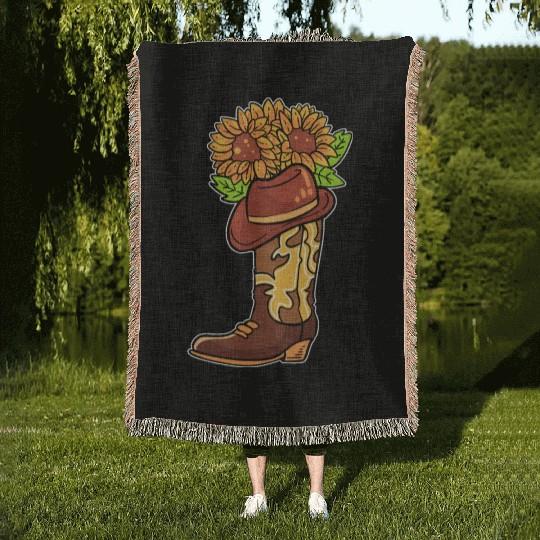 Cowboy Boots With Flowers Equestrian Woven Blankets